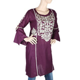 Women's Embroidered Short Kurti - Purple - test-store-for-chase-value
