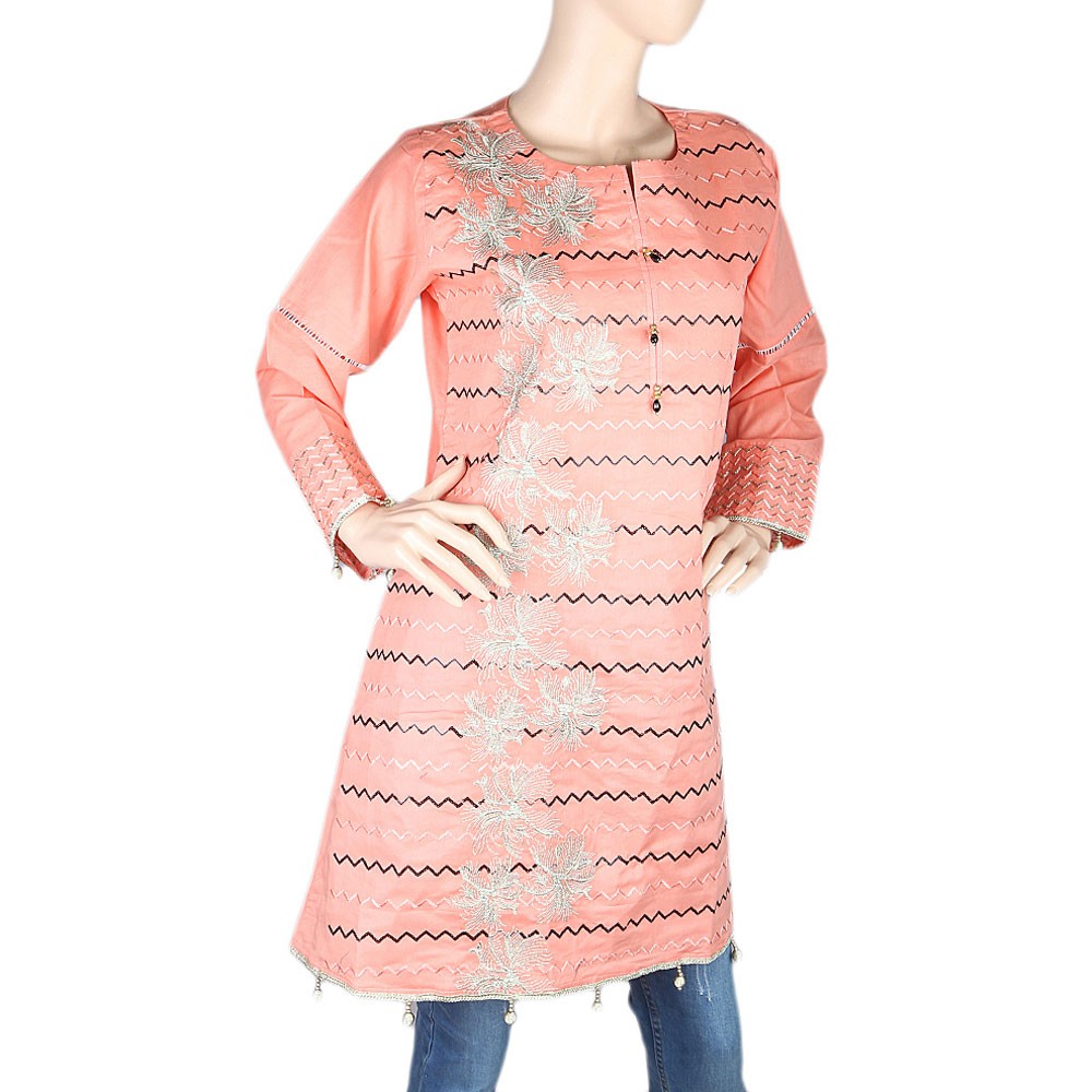 Women's Embroidered Short Kurti - Peach - test-store-for-chase-value