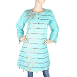 Women's Embroidered Short Kurti - Cyan - test-store-for-chase-value