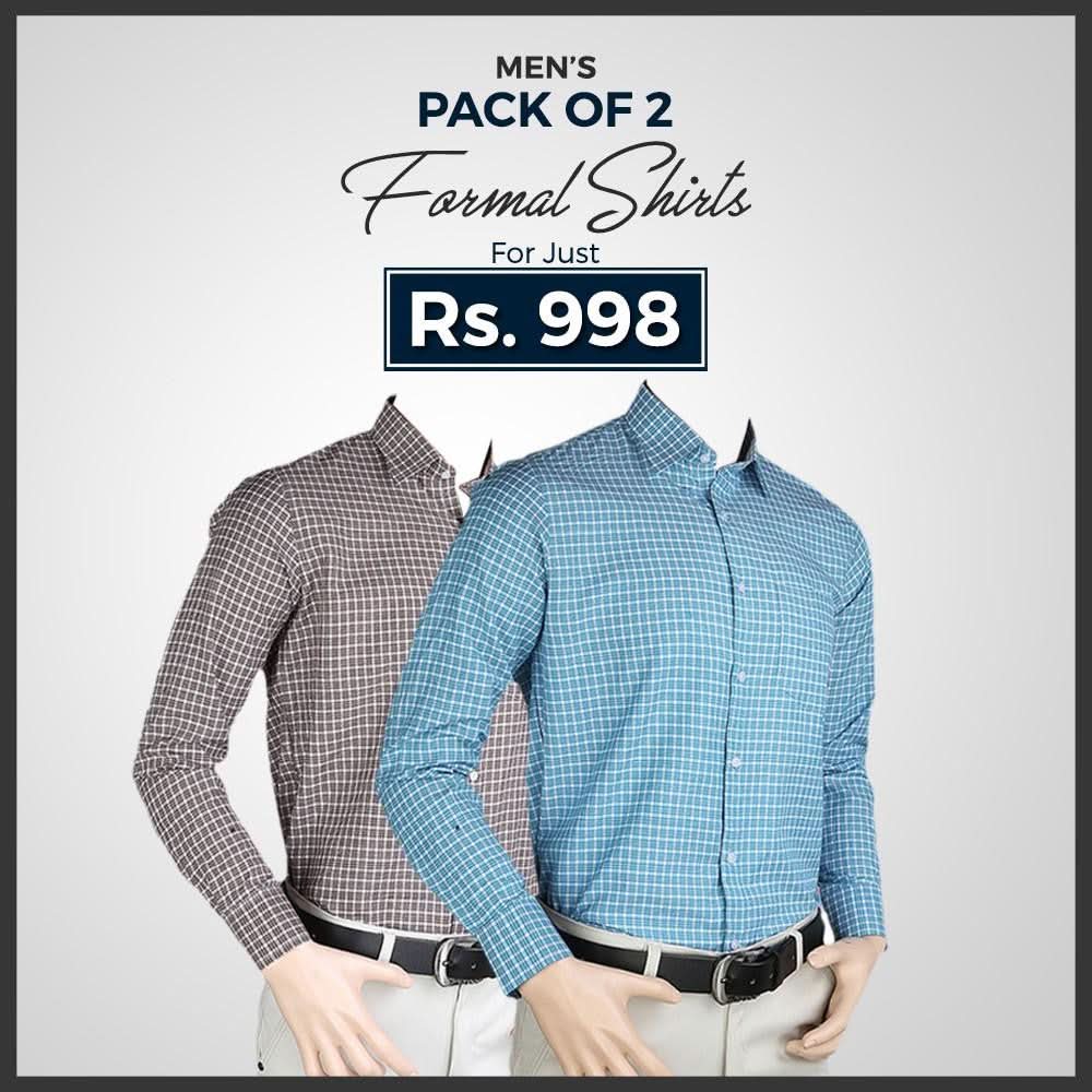 Men's Check Formal Shirt Pack Of 2 - test-store-for-chase-value