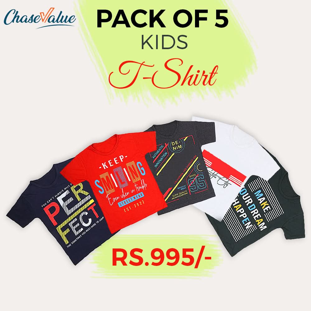 Kids Half Sleeves T-Shirts Pack Of 5 - Multi, Kids, Boys T-Shirts, Kids, Girls T-Shirts, Chase Value, Chase Value