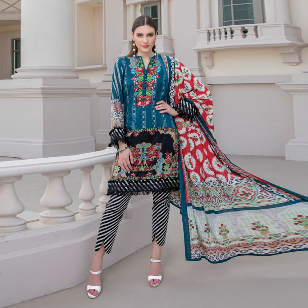 Monsoon Printed Lawn 3 Piece Un-Stitched Suit Vol 2 - 1 B, Women, 3Pcs Shalwar Suit, Al-Zohaib Textiles, Chase Value