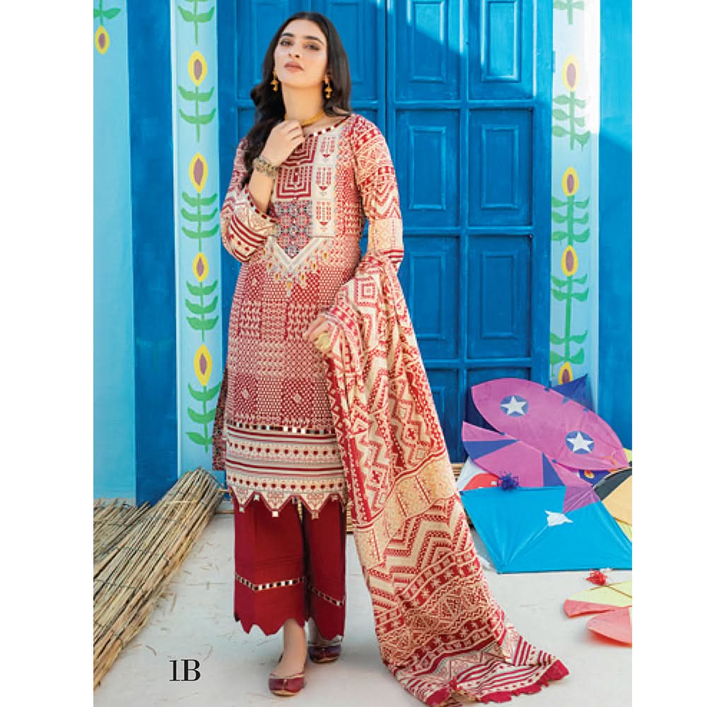 Monsoon Printed Lawn 3 Pcs Un-Stitched Suit Vol 1 - 1-B, Women, 3Pcs Shalwar Suit, Al-Zohaib Textiles, Chase Value