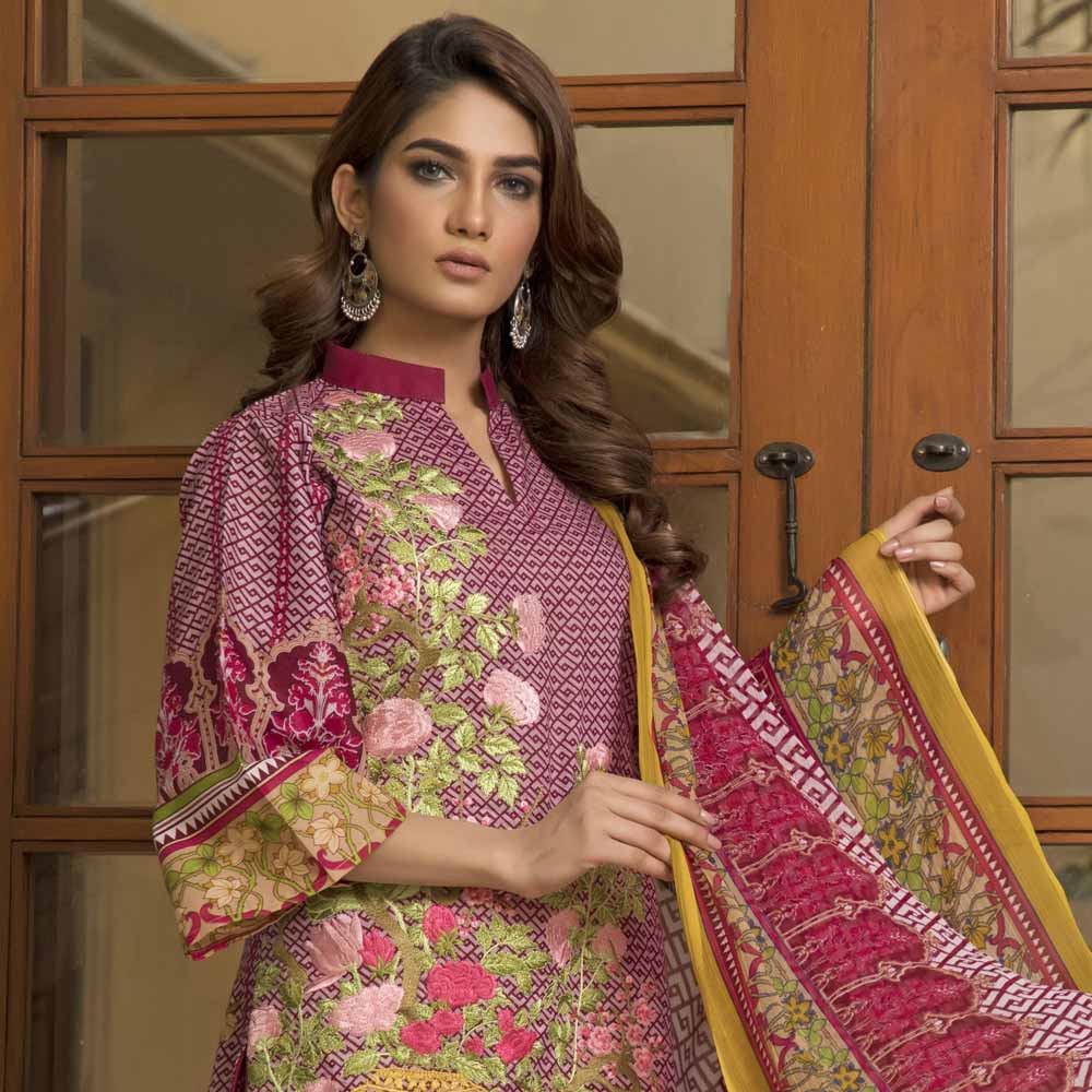Zmaria Embroidered Lawn Un-Stitched Suit - 1B, Women, 3Pcs Shalwar Suit, ZS Textiles, Chase Value