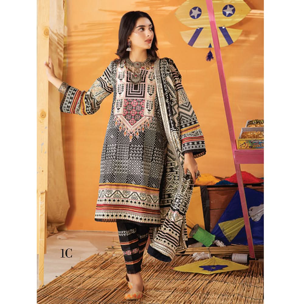 Monsoon Printed Lawn 3 Pcs Un-Stitched Suit Vol 1 - 1-C, Women, 3Pcs Shalwar Suit, Al-Zohaib Textiles, Chase Value