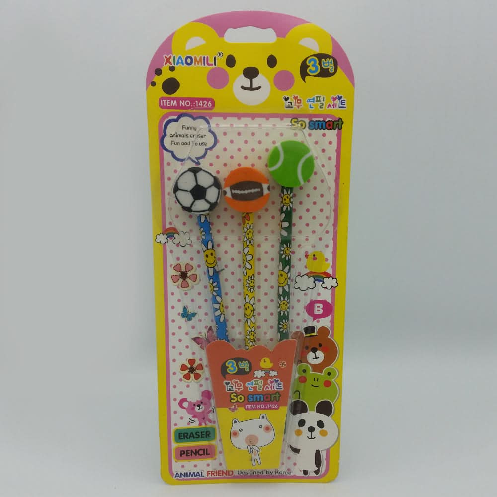 Pencil with Eraser 3 Pcs Set - Multi, Kids, Pencil Boxes And Stationery Sets, Chase Value, Chase Value