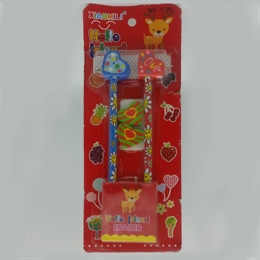 Pencil with Eraser 2 Pcs Set - Multi, Kids, Pencil Boxes And Stationery Sets, Chase Value, Chase Value