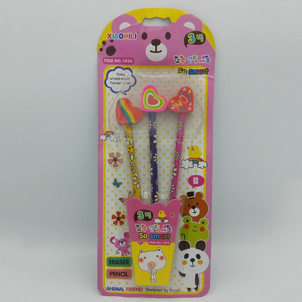 Pencil with Eraser 3 Pcs Set - Multi, Kids, Pencil Boxes And Stationery Sets, Chase Value, Chase Value