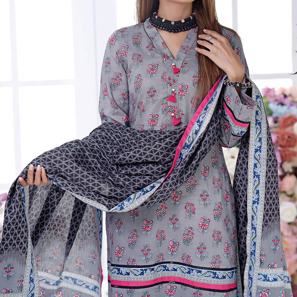VS Daman Cambric Printed 3 Pcs Un-Stitched Suit Vol 1 - A-2107, Women, 3Pcs Shalwar Suit, VS Textiles, Chase Value