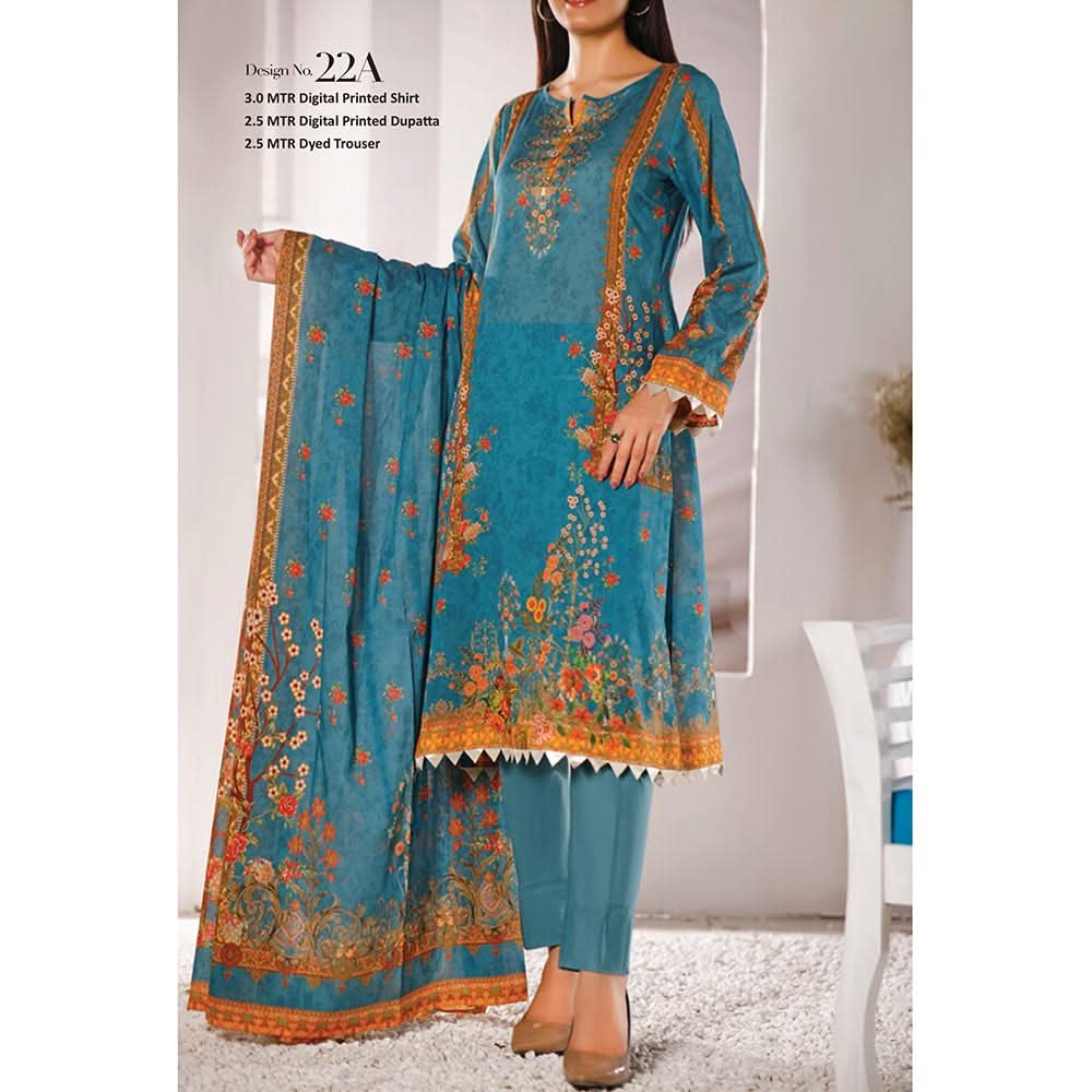 VS-MISRI Digital Printed Lawn V-3 3 Pcs Un-Stitched Suit - 22A, Women, 3Pcs Shalwar Suit, VS Textiles, Chase Value