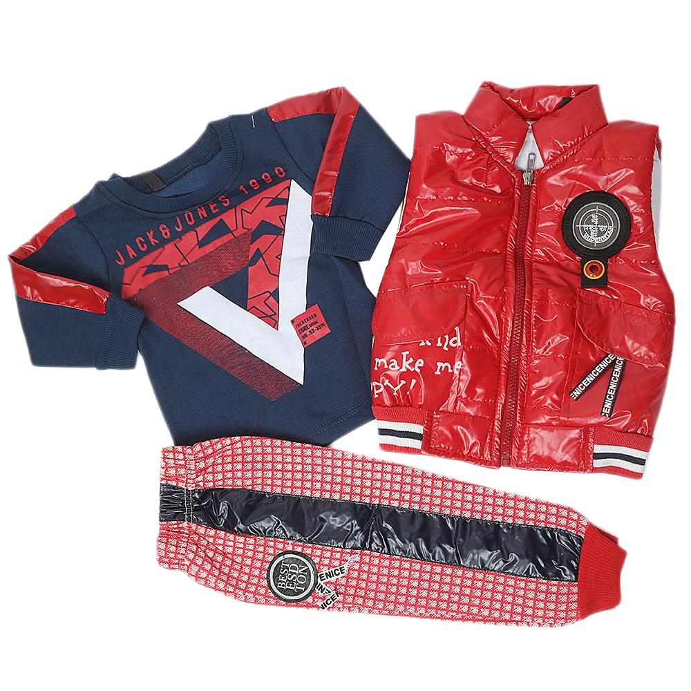Boys 3 Piece Full Sleeves Suit - Red, Kids, Boys Sets And Suits, Chase Value, Chase Value