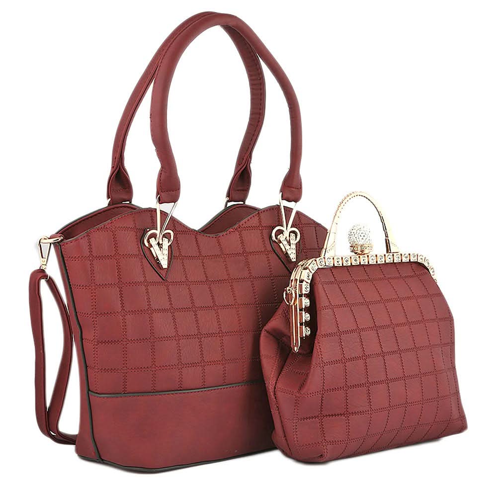 Women's Handbag 2 Pcs (303) - Maroon, Women, Bags, Chase Value, Chase Value