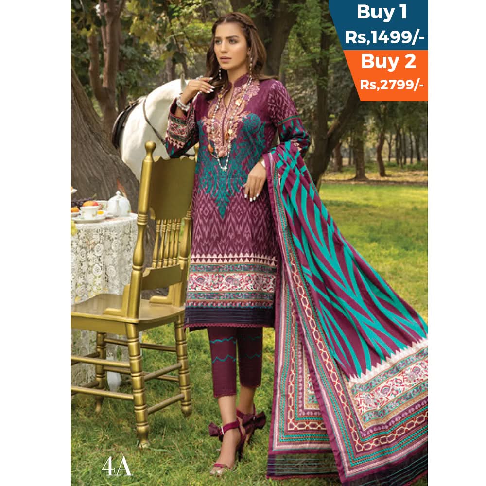 Anum Classic Printed Lawn 3 Pcs Un-Stitched Suit Vol 3 - 4-A, Women, 3Pcs Shalwar Suit, Al-Zohaib Textiles, Chase Value