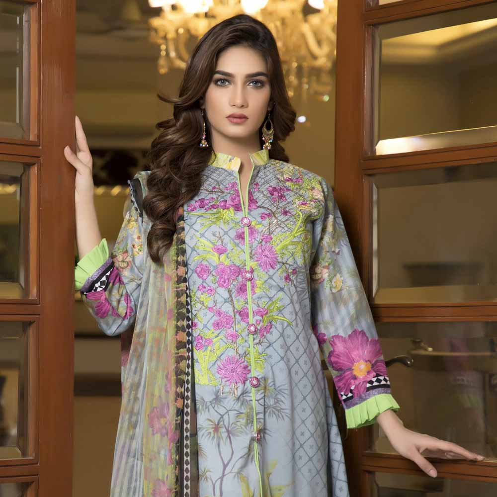 Zmaria Embroidered Lawn Un-Stitched Suit - 5A, Women, 3Pcs Shalwar Suit, ZS Textiles, Chase Value