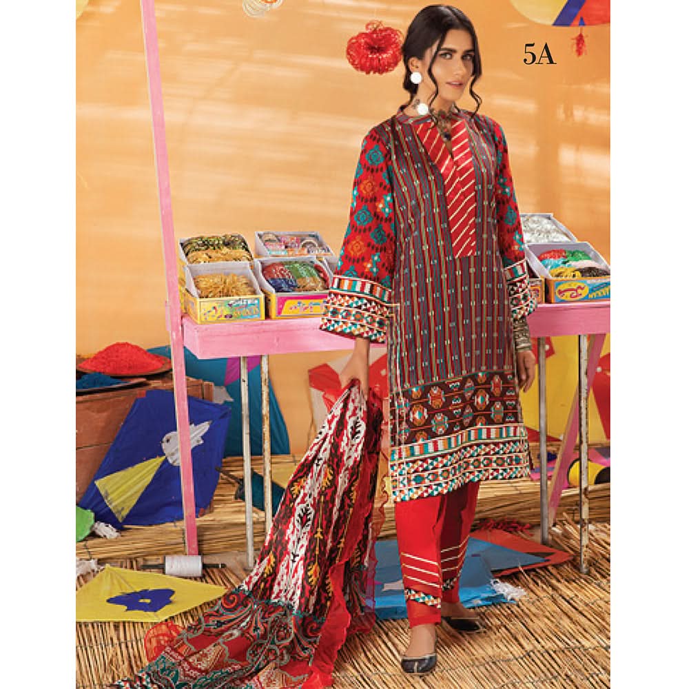 Monsoon Printed Lawn 3 Pcs Un-Stitched Suit Vol 1 - 5-A, Women, 3Pcs Shalwar Suit, Al-Zohaib Textiles, Chase Value