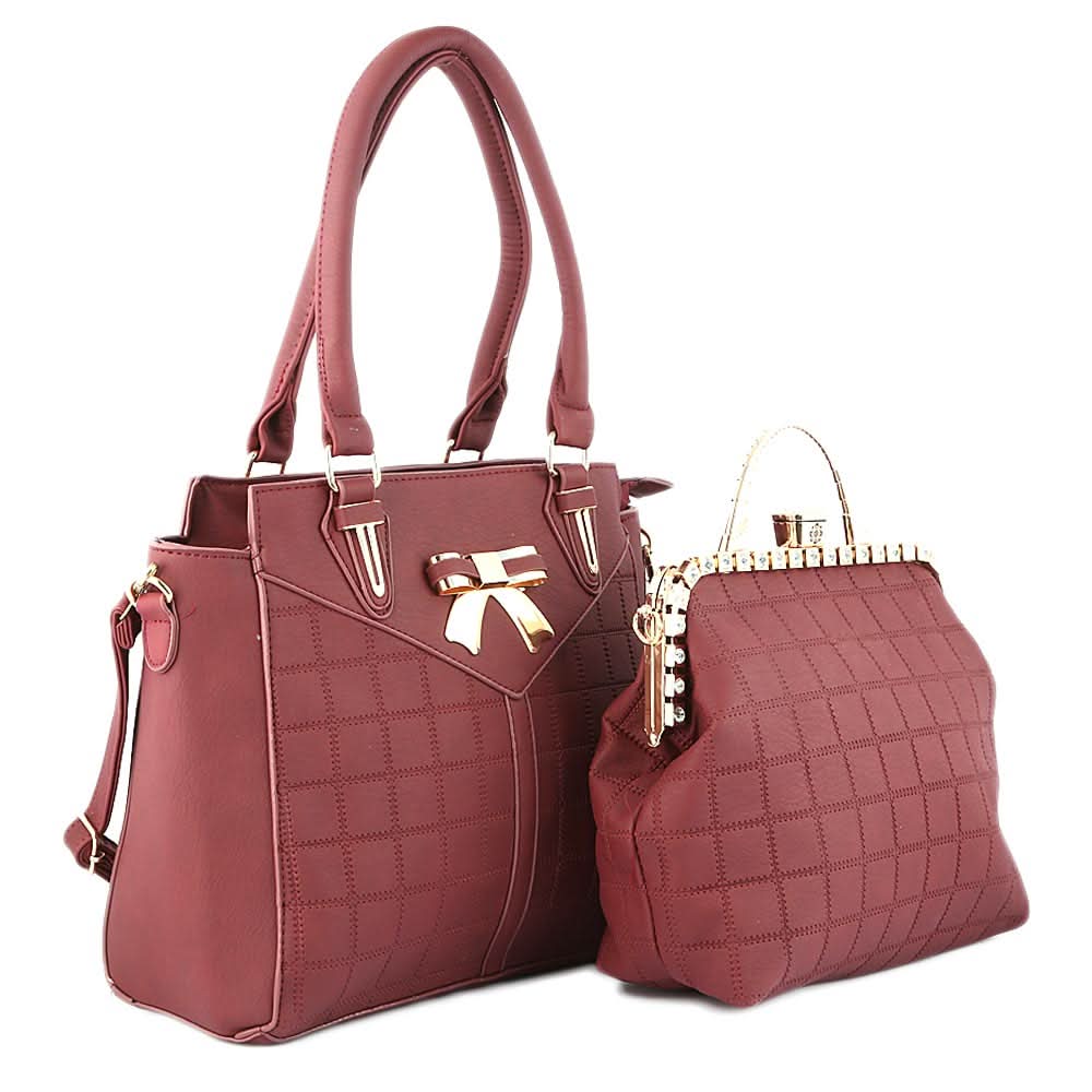 Women's Handbag 2 Pcs (6014) - Maroon, Women, Bags, Chase Value, Chase Value