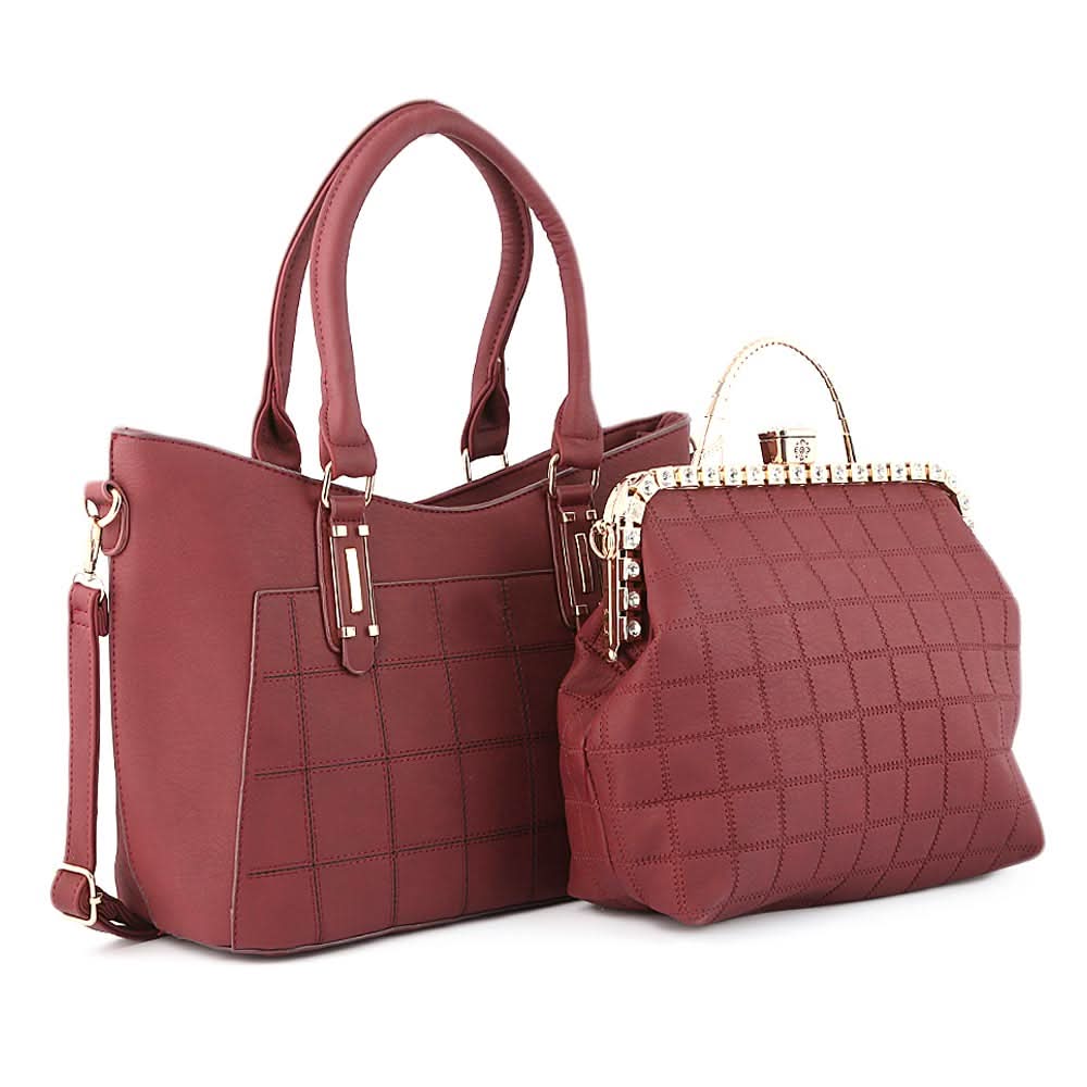 Women's Handbag 2 Pcs (6015) - Maroon, Women, Bags, Chase Value, Chase Value