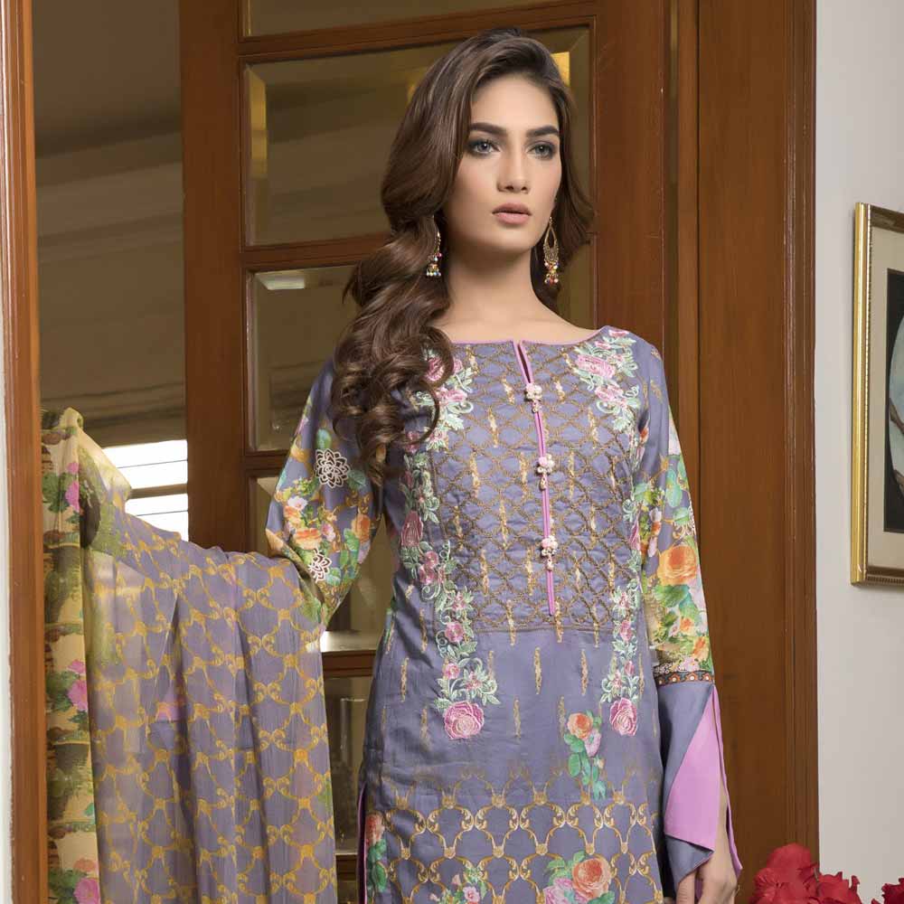 Zmaria Embroidered Lawn Un-Stitched Suit - 6A, Women, 3Pcs Shalwar Suit, ZS Textiles, Chase Value