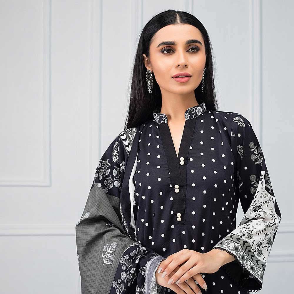 Salina Black & White Printed Lawn 3 Piece Un-Stitched Suit - 07, Women, 3Pcs Shalwar Suit, Regalia Textiles, Chase Value