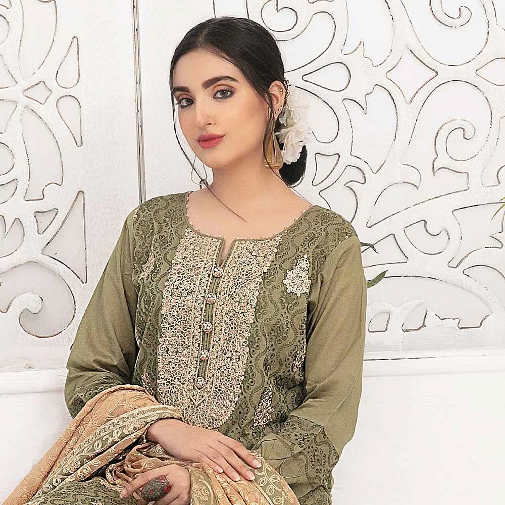 Ophelia Embroidered Chikankari 3 Piece Un-Stitched Suit - 8882 A, Women, 3Pcs Shalwar Suit, Tawakkal Fabrics, Chase Value