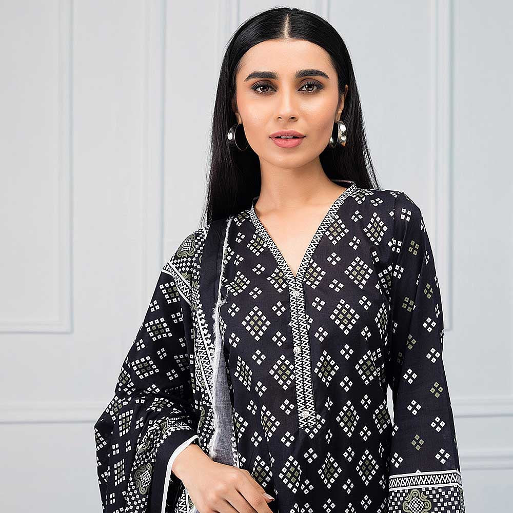 Salina Black & White Printed Lawn 3 Piece Un-Stitched Suit - 09, Women, 3Pcs Shalwar Suit, Regalia Textiles, Chase Value