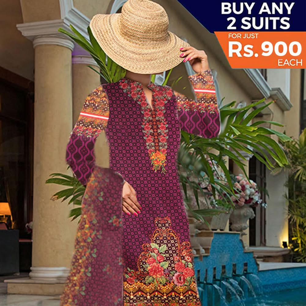 Khadde Printed Lawn 3 Piece Un-Stitched Suit - 18, Women, 3Pcs Shalwar Suit, United Textiles, Chase Value