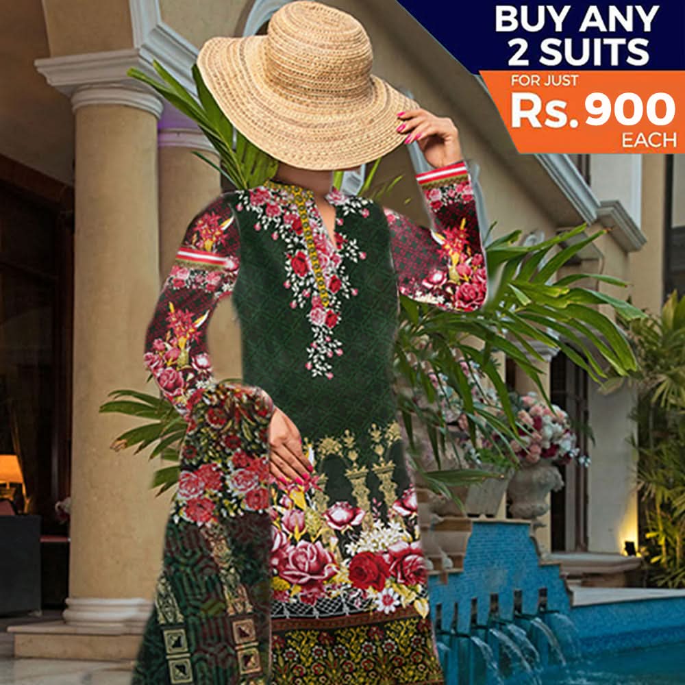 Khadde Printed Lawn 3 Piece Un-Stitched Suit - 04, Women, 3Pcs Shalwar Suit, United Textiles, Chase Value