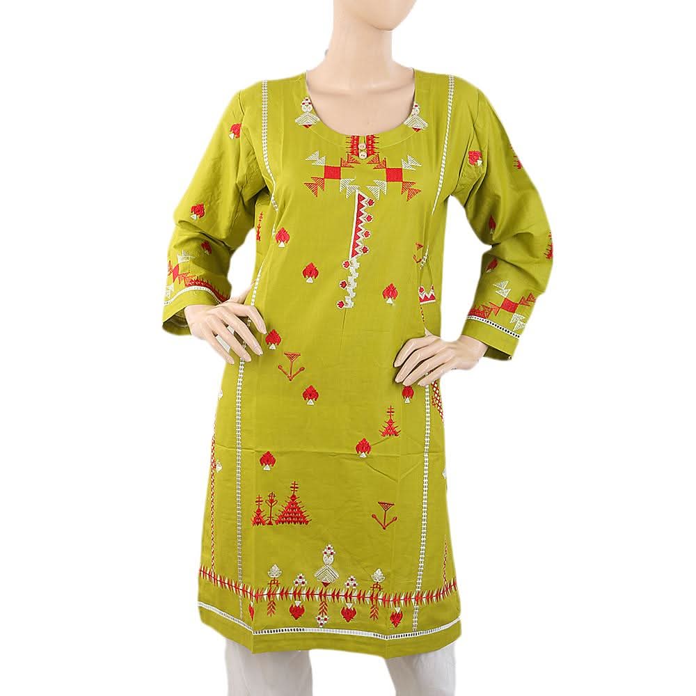 Women's Embroidered Kurti - Light Green, Women, Ready Kurtis, Chase Value, Chase Value