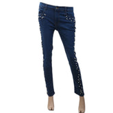 Women's Denim Pant With Pearl - Mid Blue, Women, Pants & Tights, Chase Value, Chase Value