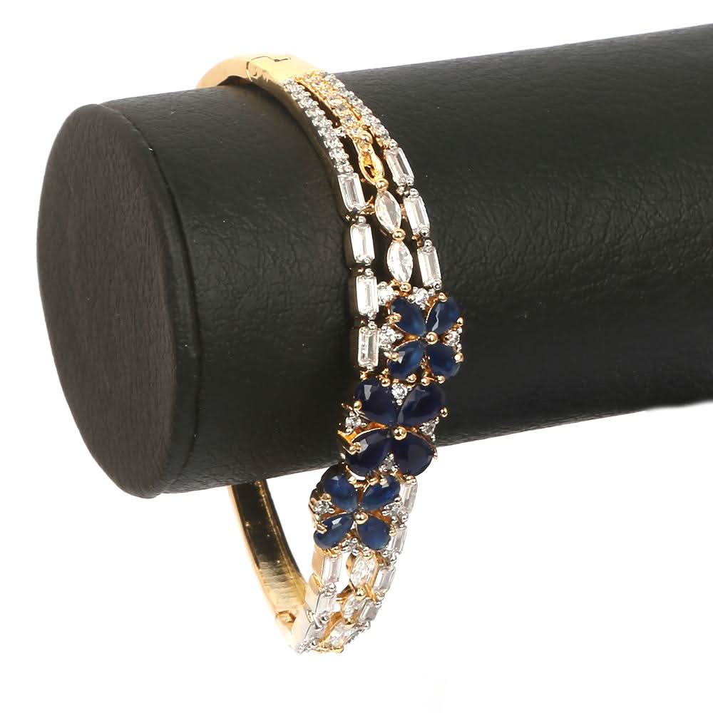 Women's American Diamond Kara Bracelet - Navy Blue Golden, Women, Bangles & Bracelets, Chase Value, Chase Value