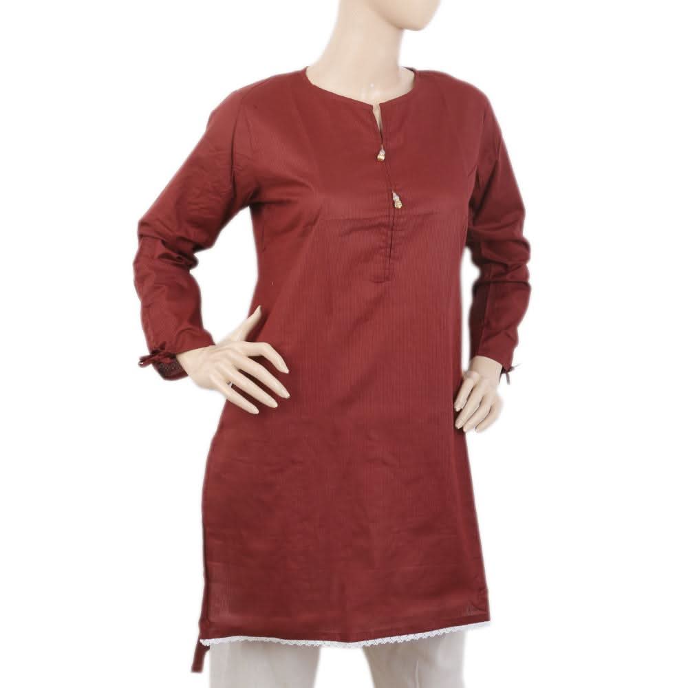 Women's Kurti with Lace - Maroon, Women, Ready Kurtis, Chase Value, Chase Value
