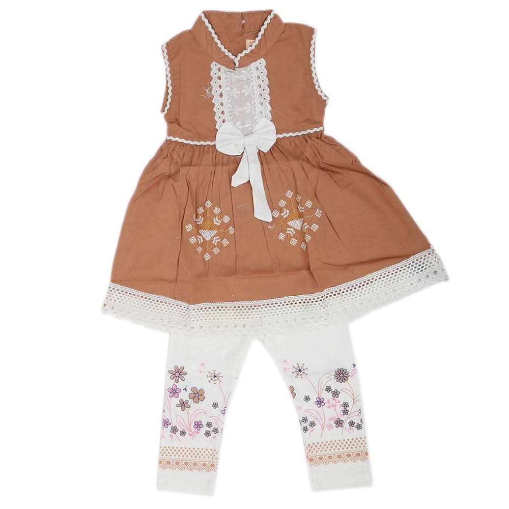 Girls Half Sleeves Suit 6773 - Light Brown, Kids, Girls Sets And Suits, Chase Value, Chase Value