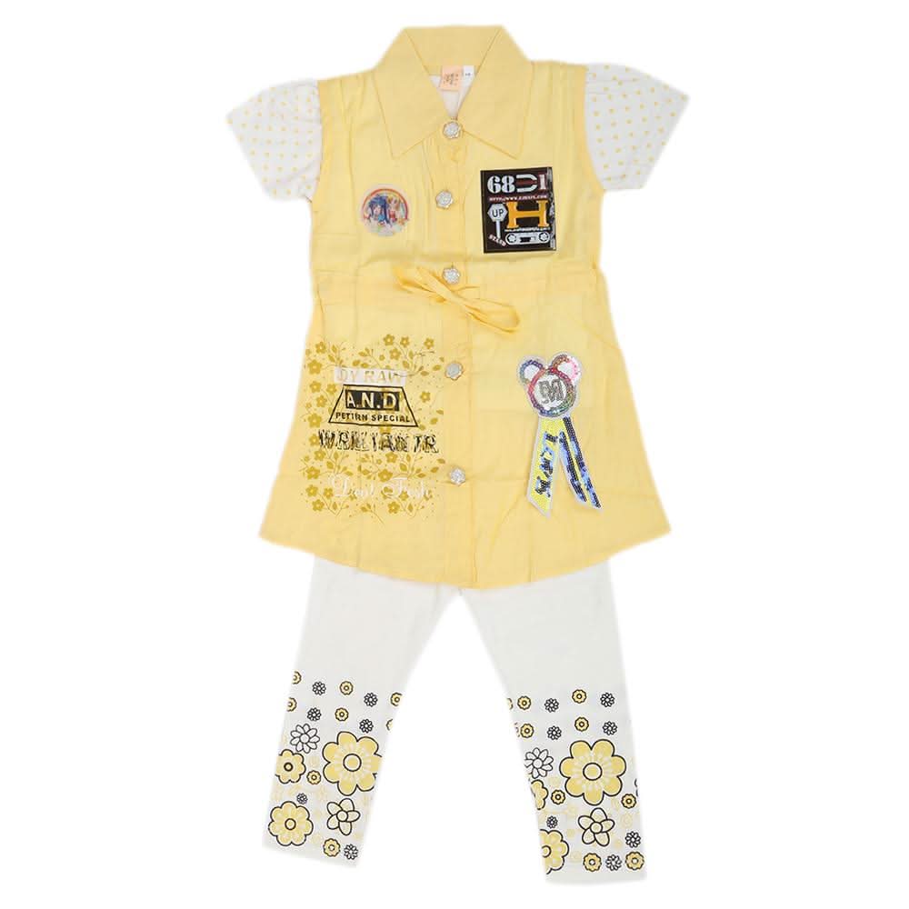 Girls Half Sleeves Suit 6784 - Yellow, Kids, Girls Sets And Suits, Chase Value, Chase Value