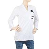 Women's Embroided Top With Front Pocket ( Zel) - Grey, Women, T-Shirts And Tops, Chase Value, Chase Value