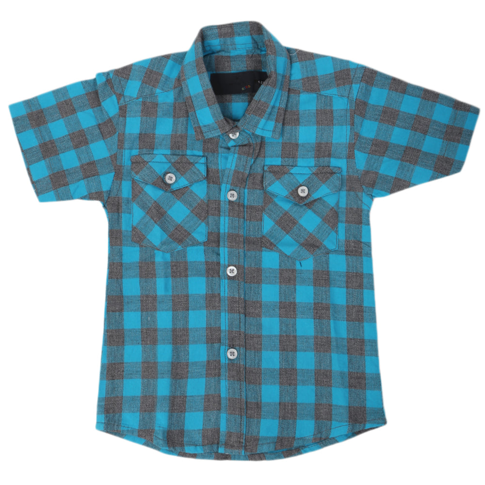 Boys Casual Check Half Sleeves Shirt - Cyan, Kids Clothes, Chase Value, Chase Value