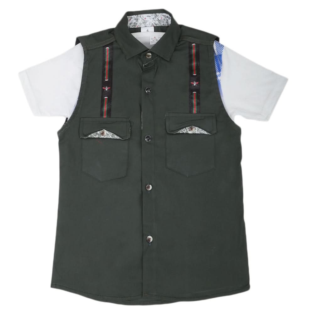 Boys Casual 2 Pcs Half Sleeves Shirt I40 - Olive Green, Kids, Boys Shirts, Chase Value, Chase Value