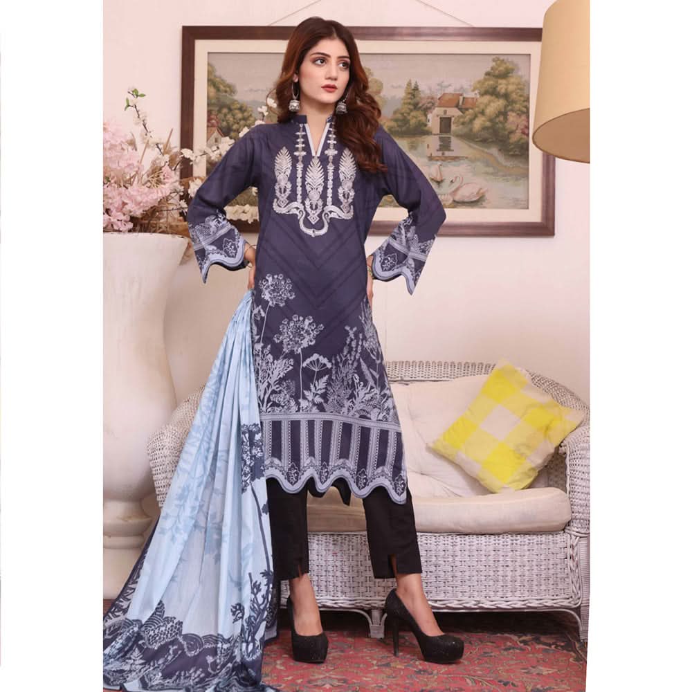 Halime Sultan Embroidered Lawn 3Pcs Unstitched Suit V1 - 3, Women, 3Pcs Shalwar Suit, Halime Sultan, Chase Value