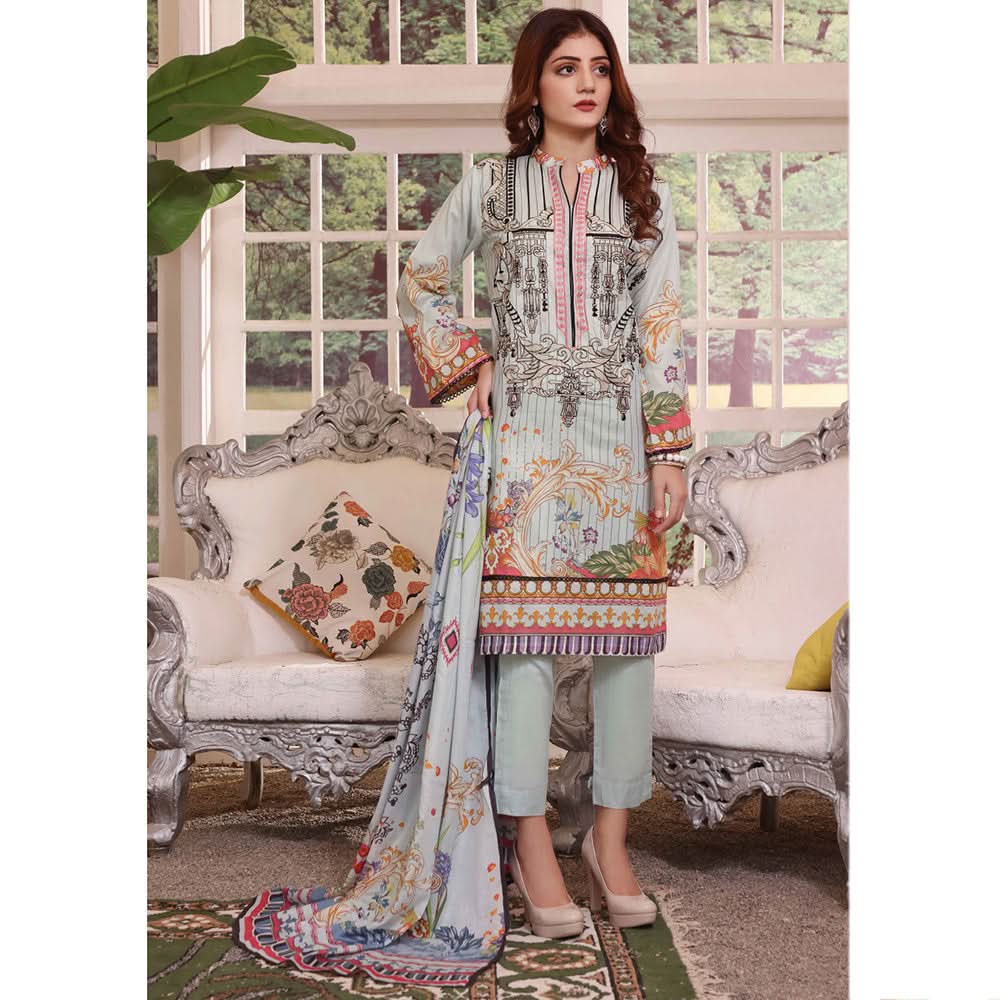 Halime Sultan Embroidered Lawn 3Pcs Unstitched Suit V1 - 8, Women, 3Pcs Shalwar Suit, Halime Sultan, Chase Value