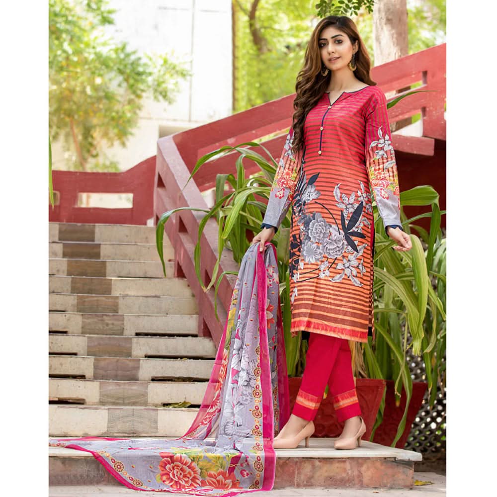 Bin Hameed Eliya Embroidered Lawn Unstitched 3 Pcs Suit - 01, Women, 3Pcs Shalwar Suit, Rana Art, Chase Value