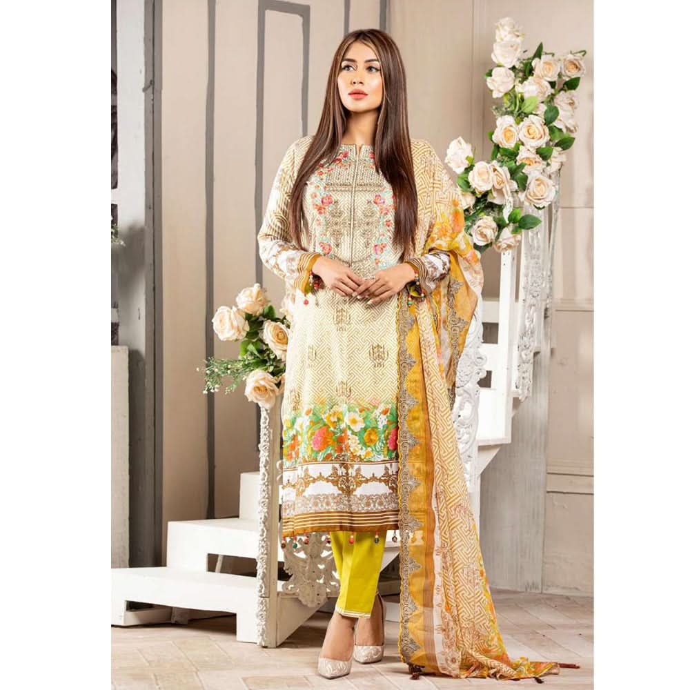 Gulnara Printed Embroidered Lawn Un-Stitched 3 Pcs Suit - AY-1876, Women, 3Pcs Shalwar Suit, Rana Arts, Chase Value
