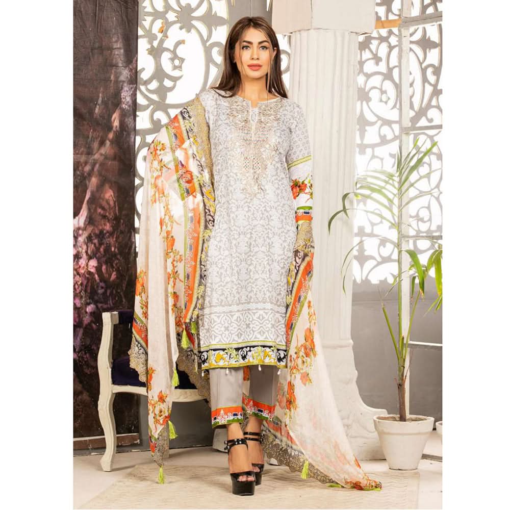 Gulnara Printed Embroidered Lawn Un-Stitched 3 Pcs Suit - DA-1881-A, Women, 3Pcs Shalwar Suit, Rana Arts, Chase Value