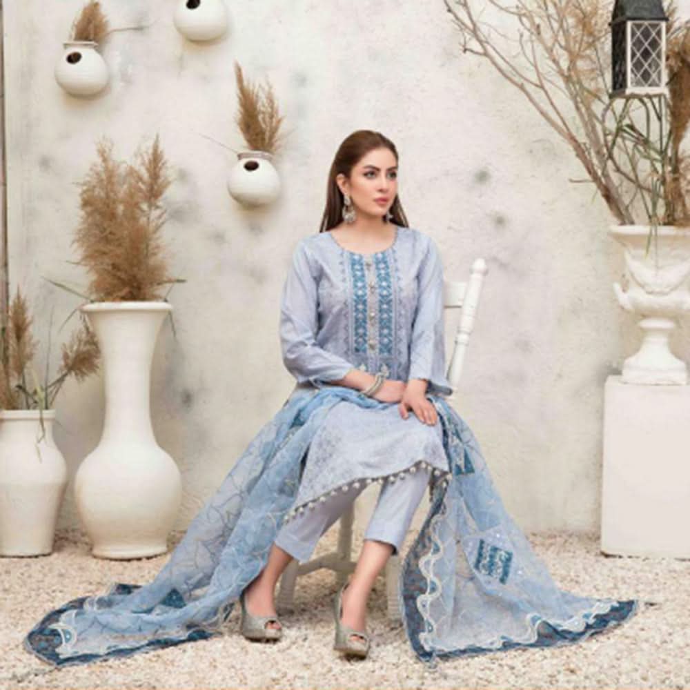 Zysha Embroidered Lawn Zari Fancy Dupatta Un-Stitched 3Pcs Suit - 6557, Women, 3Pcs Shalwar Suit, Tawakkal Fabrics, Chase Value