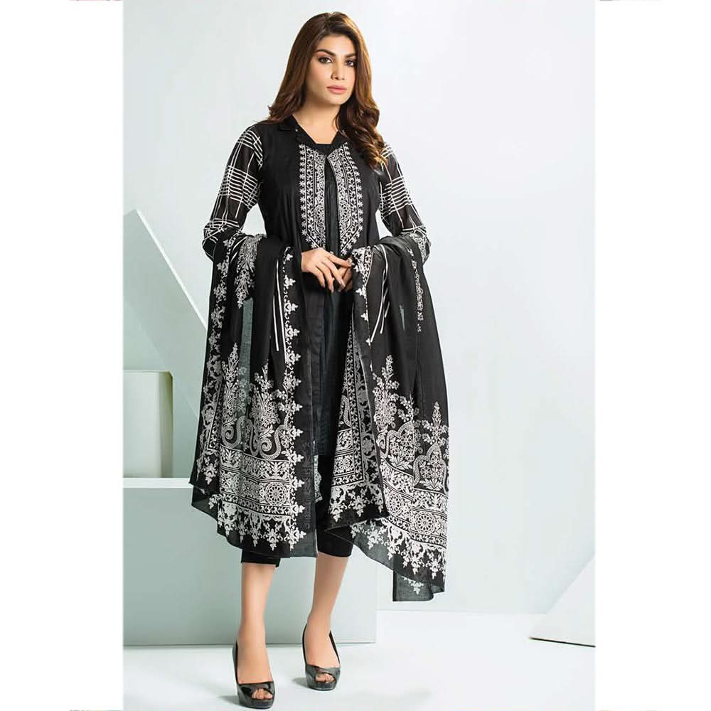 Five Star Classic Black & White Printed Lawn 3Pcs Unstitched Suit - 1335, Women, 3Pcs Shalwar Suit, Chase Value, Chase Value