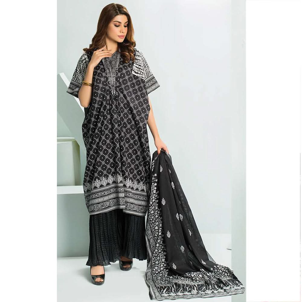 Five Star Classic Black & White Printed Lawn 3Pcs Unstitched Suit - 1336, Women, 3Pcs Shalwar Suit, Chase Value, Chase Value