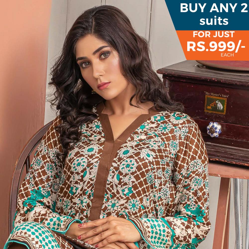 Three Star Printed Lawn 3 Pcs Un-Stitched Suit Vol 5 - 7-B, Women, 3Pcs Shalwar Suit, Al Dawood Textiles, Chase Value