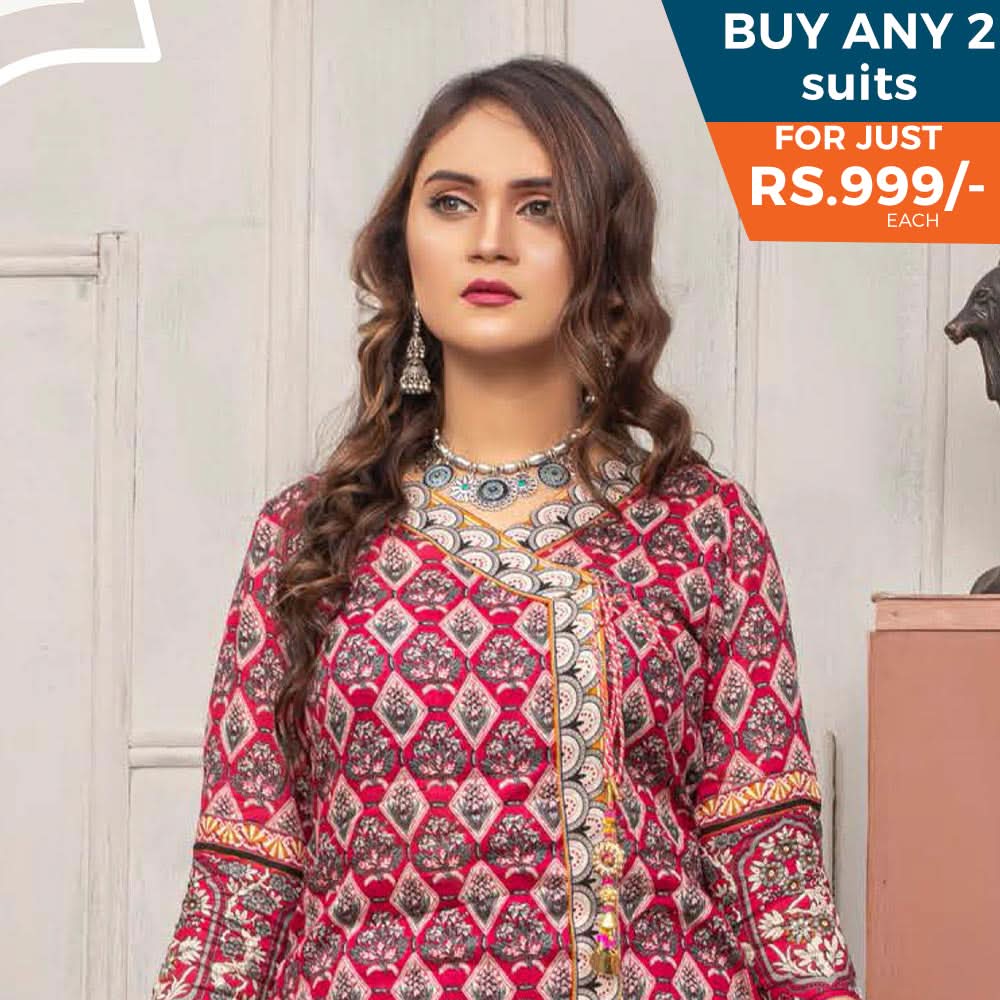 Three Star Printed Lawn 3 Pcs Un-Stitched Suit Vol 5 - 9-B, Women, 3Pcs Shalwar Suit, Al-Dawood Textiles, Chase Value