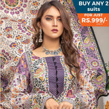Three Star Printed Lawn 3 Pcs Un-Stitched Suit Vol 5 - 1-B, Women, 3Pcs Shalwar Suit, Al-Dawood Textiles, Chase Value