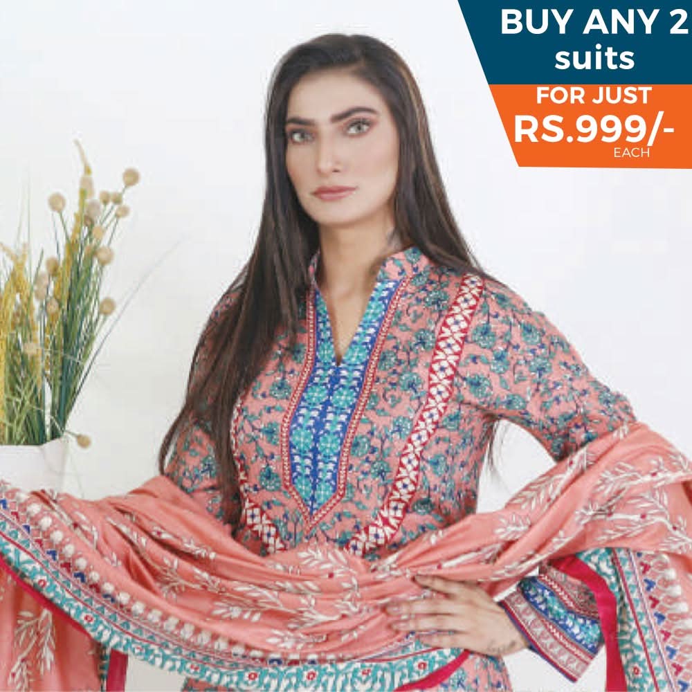Three Star Printed Lawn 3 Pcs Un-Stitched Suit Vol 4 - 2-B, Women, 3Pcs Shalwar Suit, Al-Dawood Textiles, Chase Value