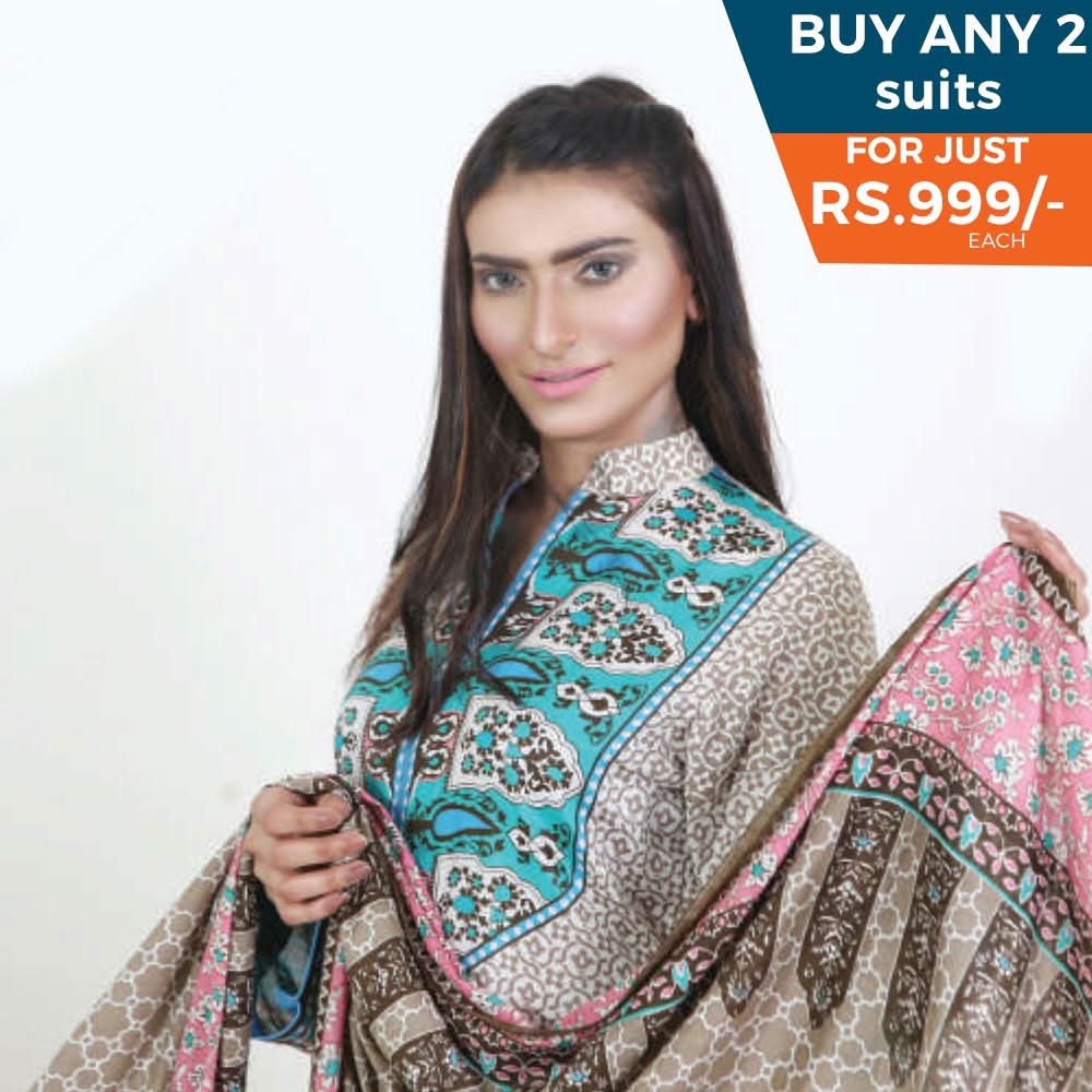 Three Star Printed Lawn 3 Pcs Un-Stitched Suit Vol 4 - 8-A, Women, 3Pcs Shalwar Suit, Al Dawood Textiles, Chase Value