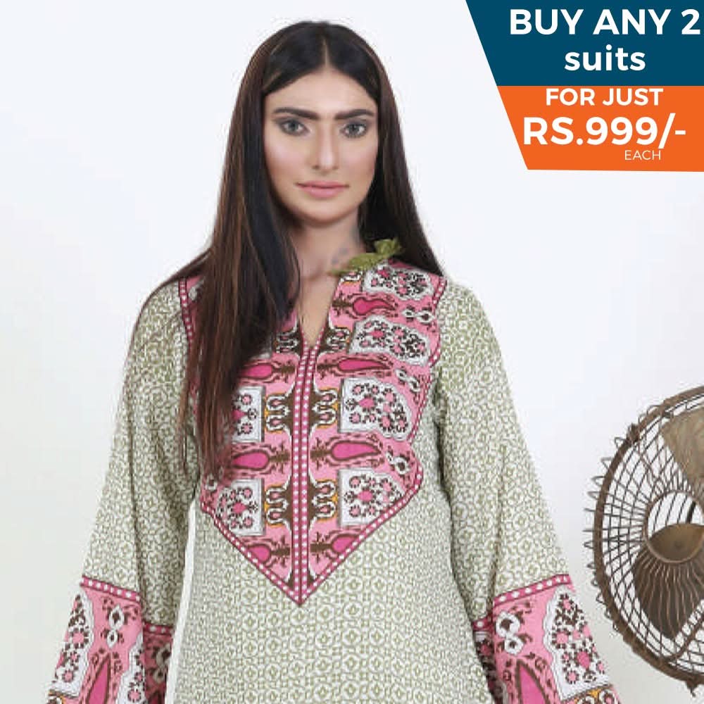 Three Star Printed Lawn 3 Pcs Un-Stitched Suit Vol 4 - 8-B, Women, 3Pcs Shalwar Suit, Al Dawood Textiles, Chase Value